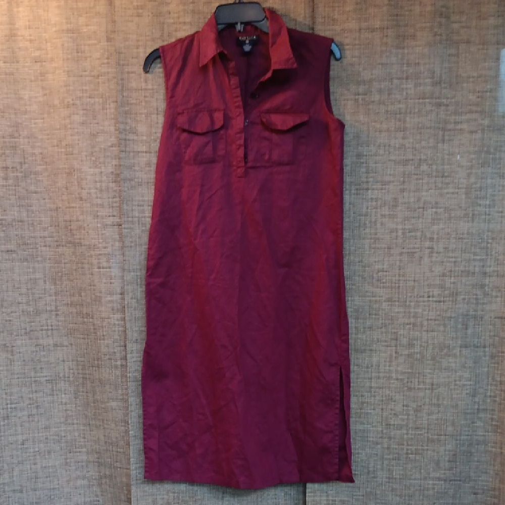 Nautica Sleeveless Burgundy Linen Cotton Shirt Dress